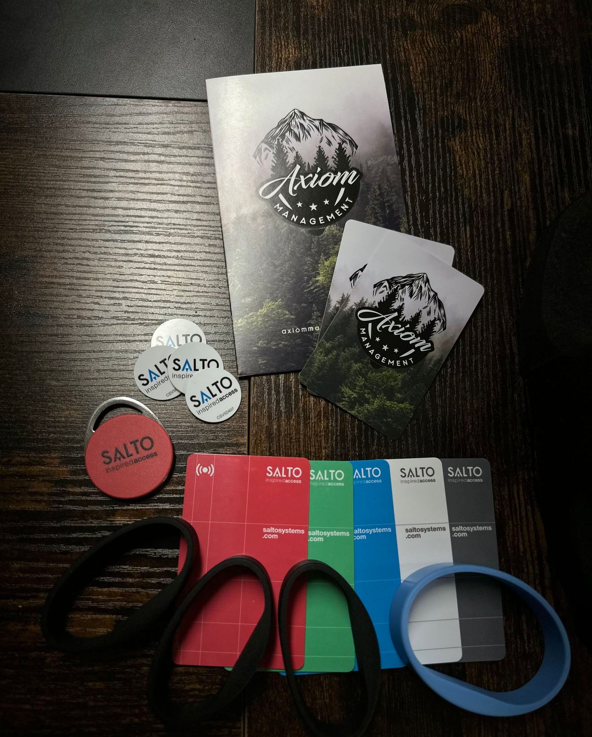 Axiom-branded SALTO key cards, fobs, and credentials for a Copper Mountain access control upgrade